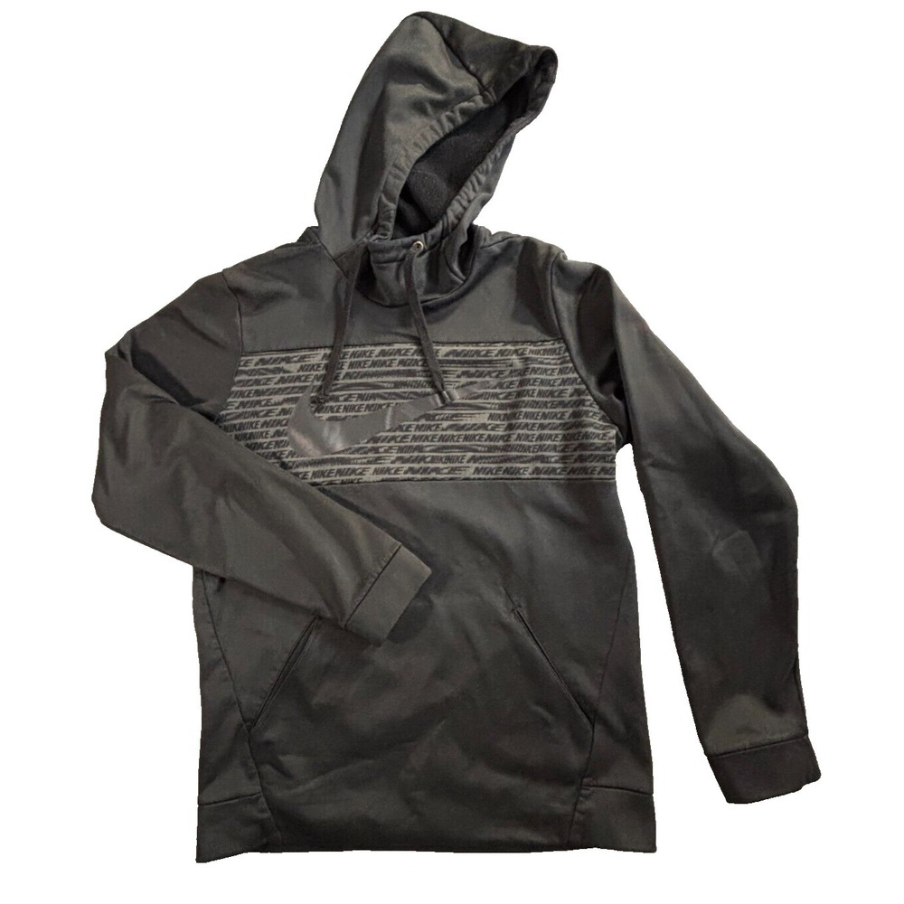 Nike Graphic Hoodie Men Small Black 100% Polyester Fleece Lined Long Sleeve